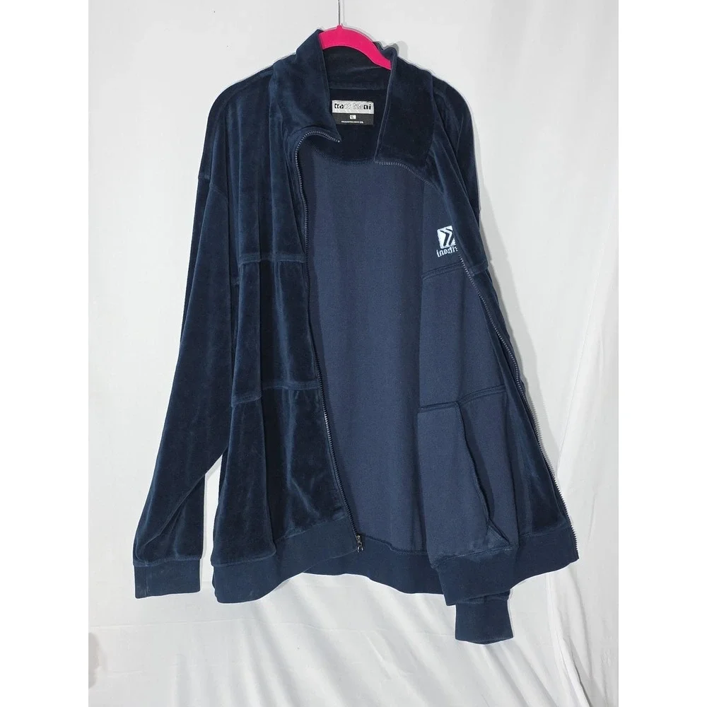 VINTAGE Karl Kani Jacket XL‎ Navy Velour Track Jacket Full Zipper Coat Outdoors